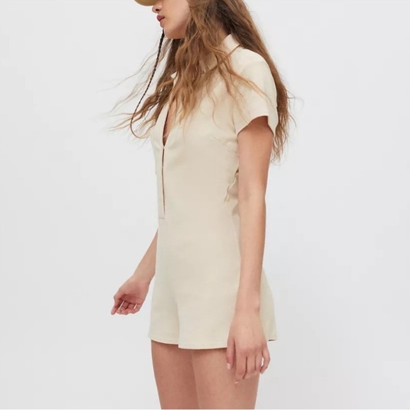Urban Outfitters Tan Cotton Ribbed Knit Short Sleeve Romper - Picture 6 of 14